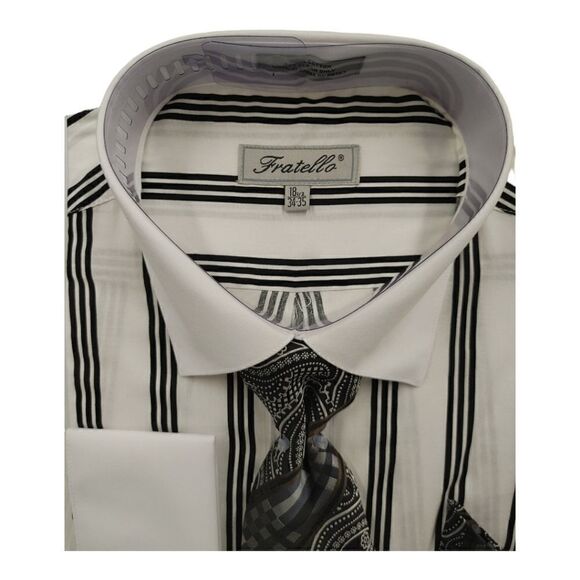 MEN'S FRATELLO TRIPLE STRIPED WHITE COLLAR FRENCH CUFF DRESS SHIRT. FRV4159P2. - Picture 2 of 4